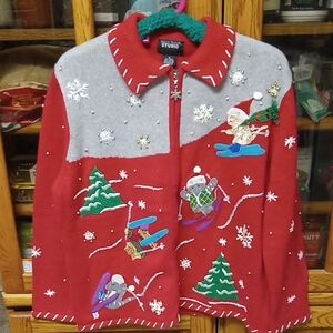 Designers Originals Studio Joy Red,Gray Kitty Cat Christmas Sweater